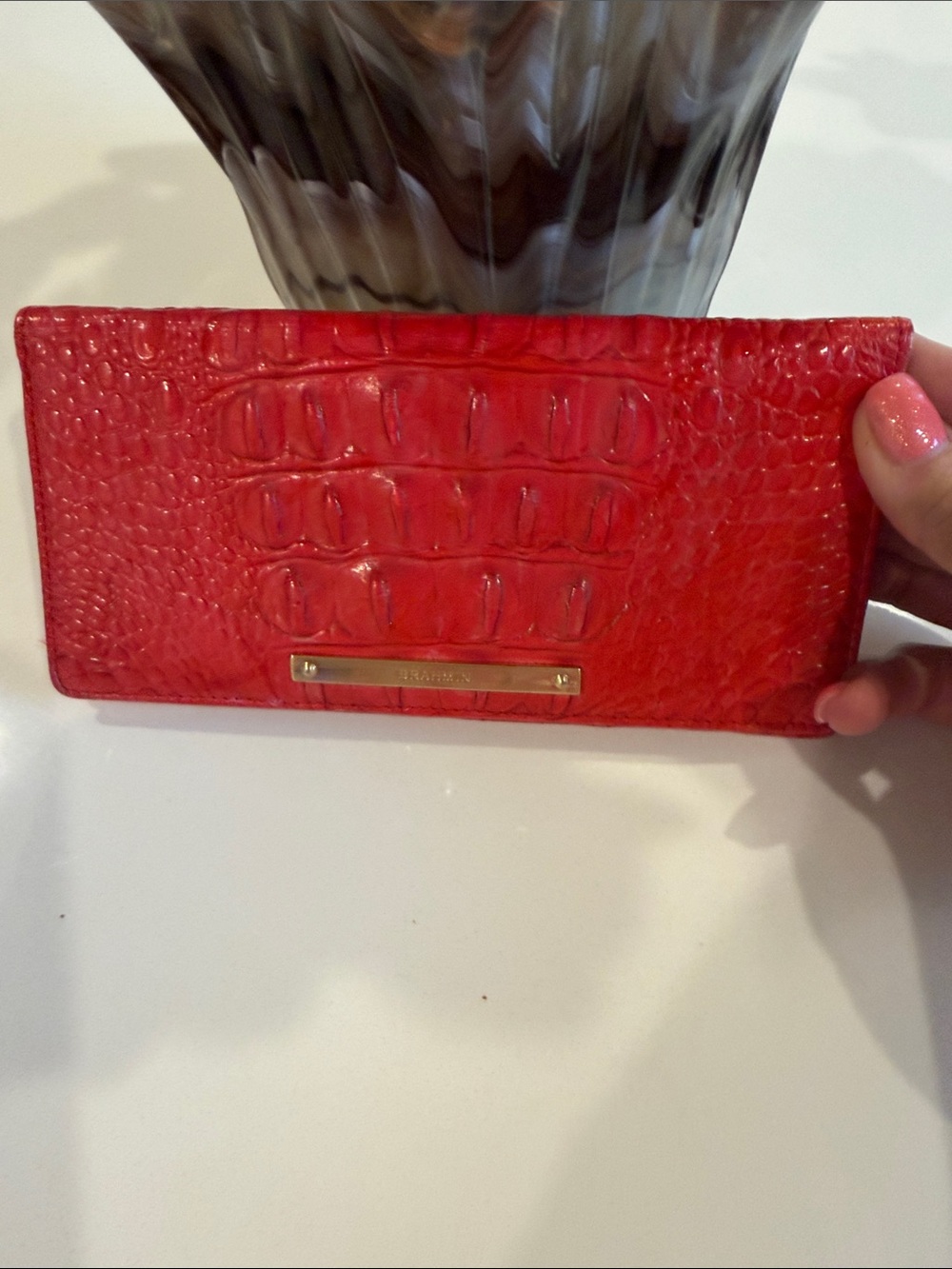 Brahmin Ady Pink leather Croc-Embossed Wallet with Gold Plaque